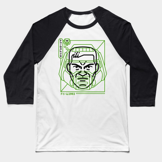 Cyber Helmet Doomslayer v1 Baseball T-Shirt by demonigote